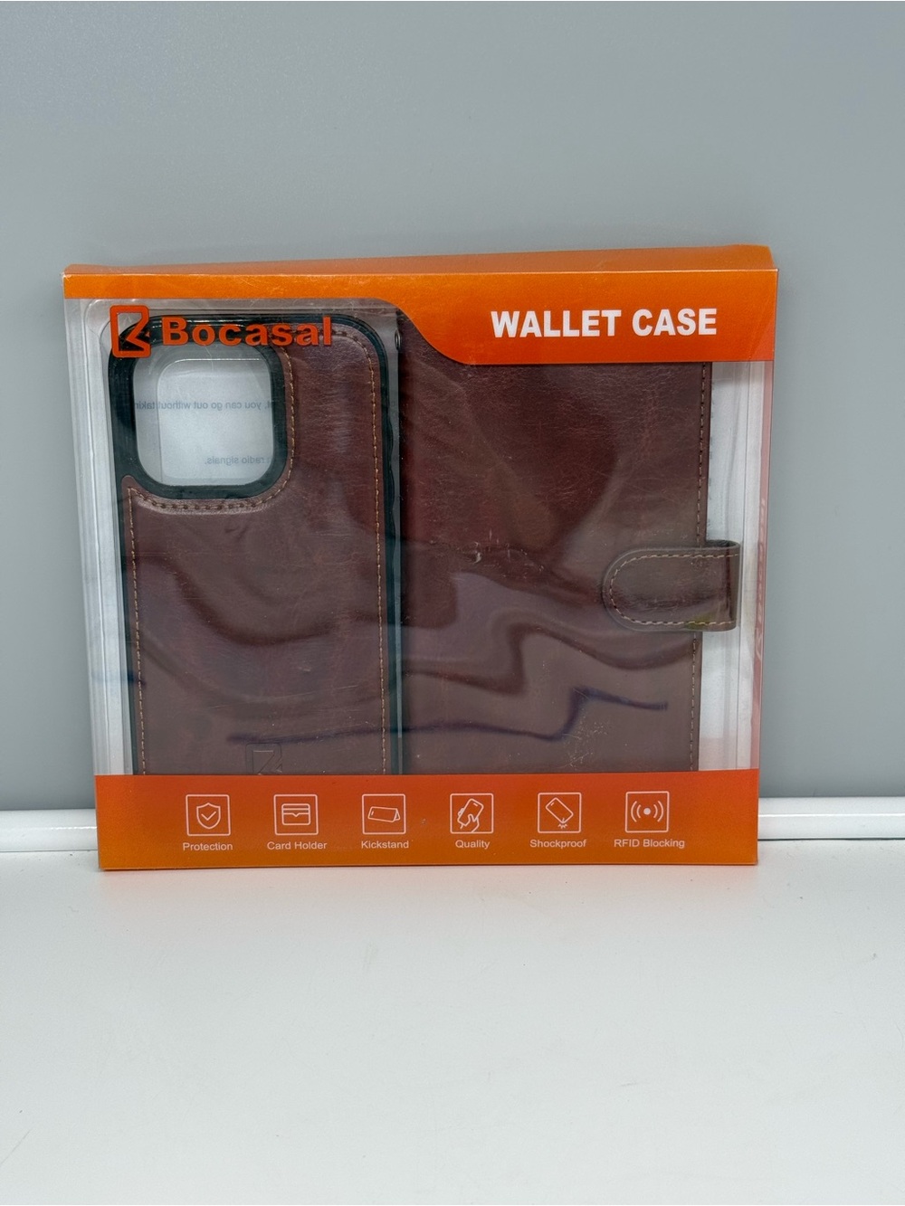 Bocasal wallet case features RFID blocking for IPhone 15 Pro Kickstand NWT